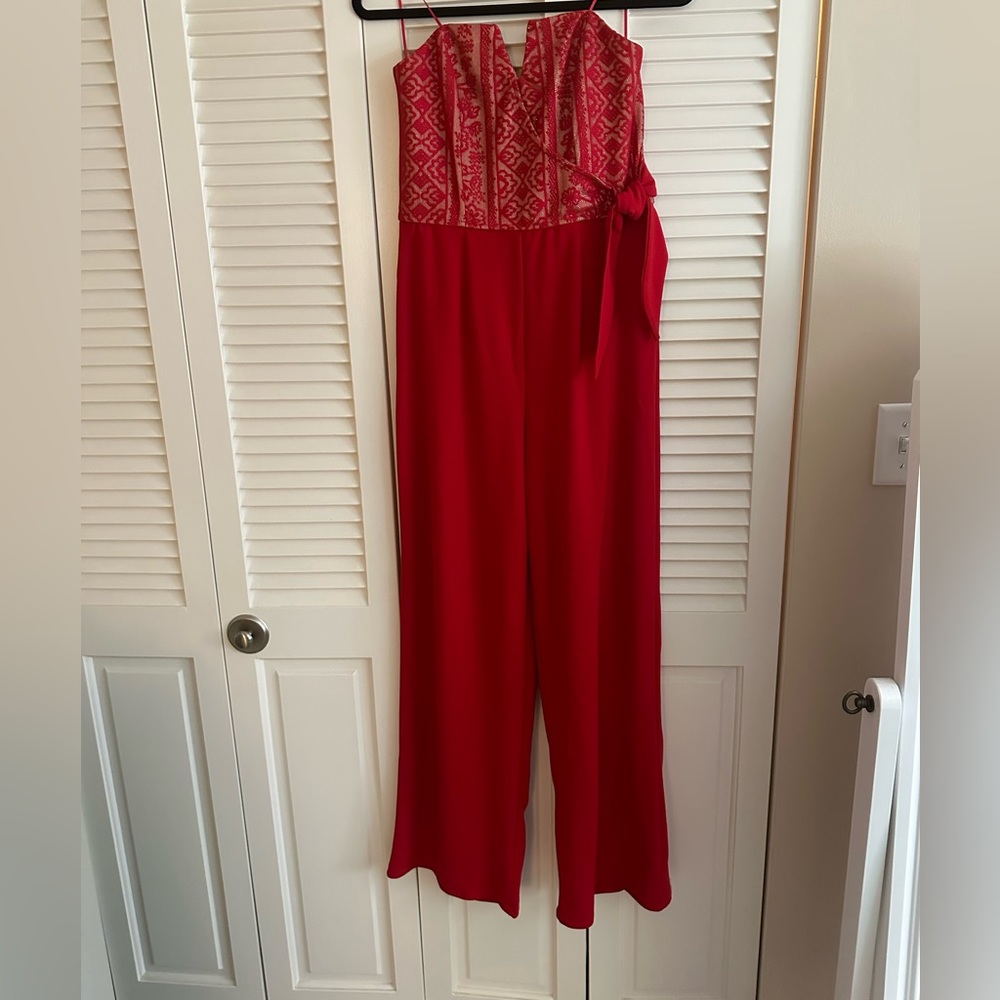 Fun flirty red jumpsuit, perfect for a wedding